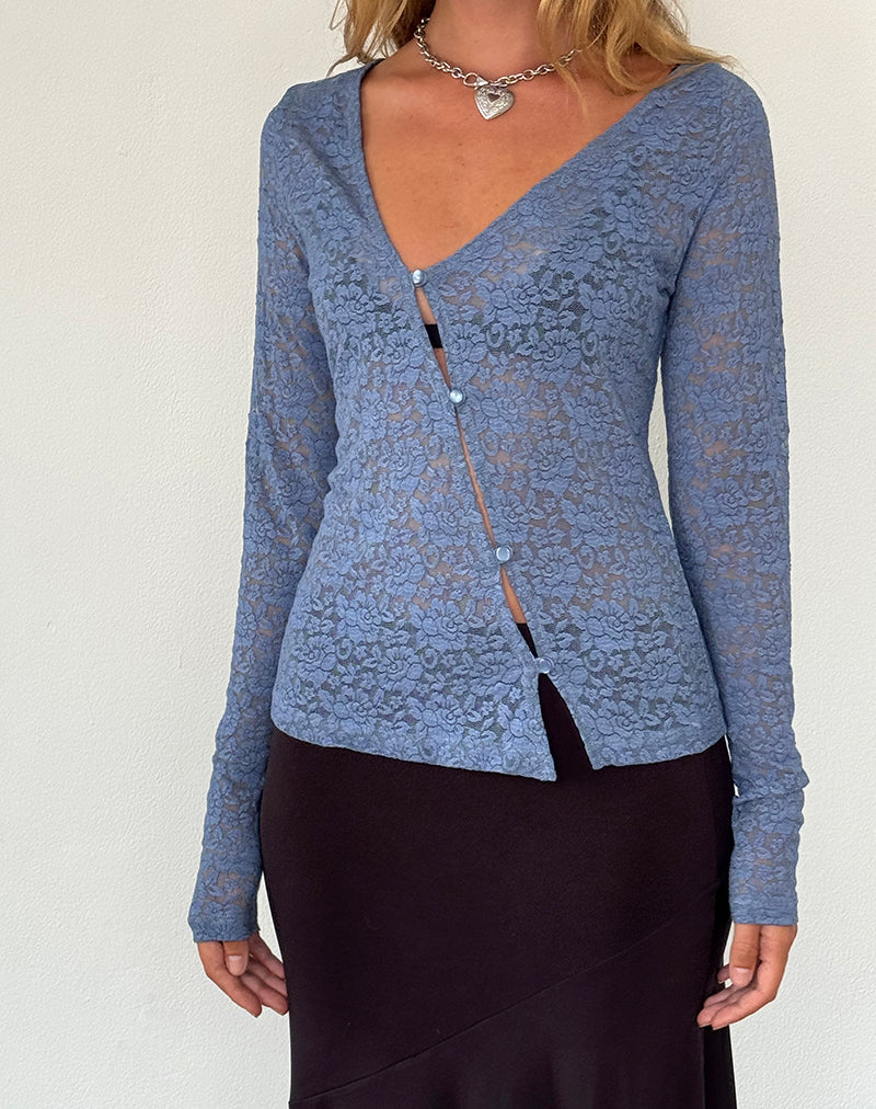 Zatin - Cardigan asimmetrico in pizzo blu chiaro di luna