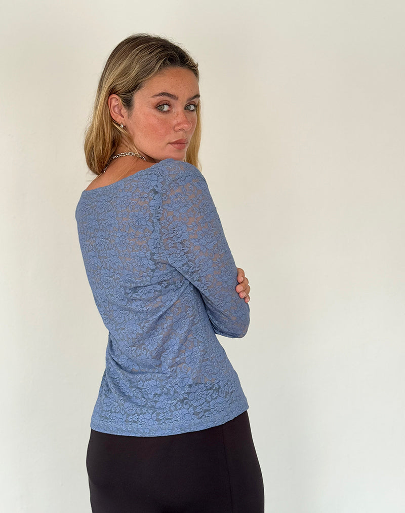 Immagine di Zatin Cardigan asimmetrico in pizzo blu chiaro di luna