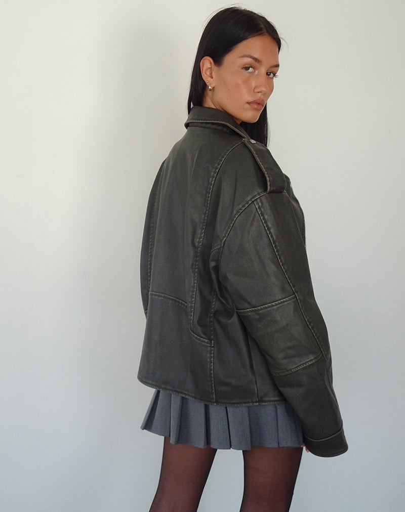 Immagine di Zebbie Distressed Biker Jacket in Olive