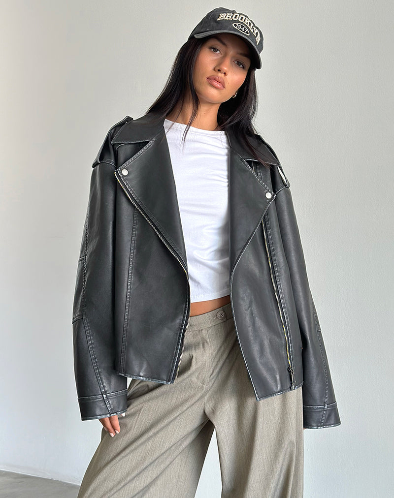 Giacca biker Zebbie in PU invecchiato nero