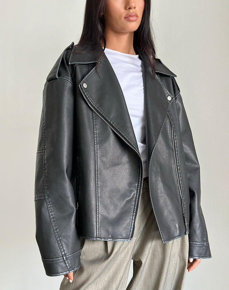 Giacca biker Zebbie in PU invecchiato nero