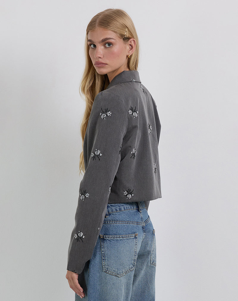 Giacca Zedari con ricamo floreale in stile sartoriale Charcoal
