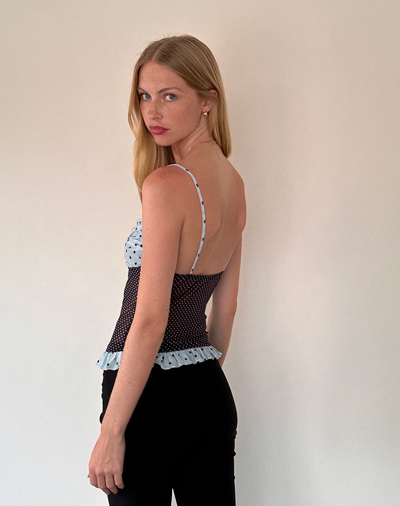 Immagine di Zeina Cami Top in Blu Nero Basic Polka
