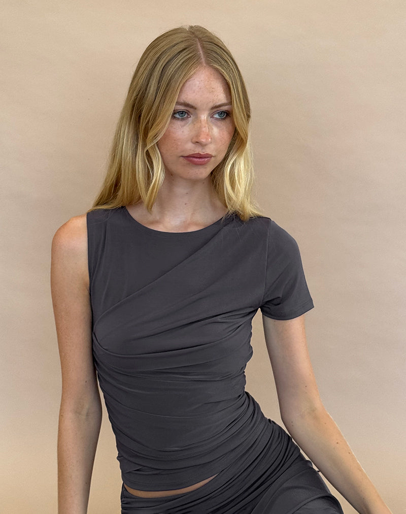 Zera - Top asimmetrico con increspature in grigio