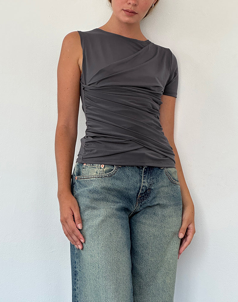 Zera - Top asimmetrico con increspature in grigio