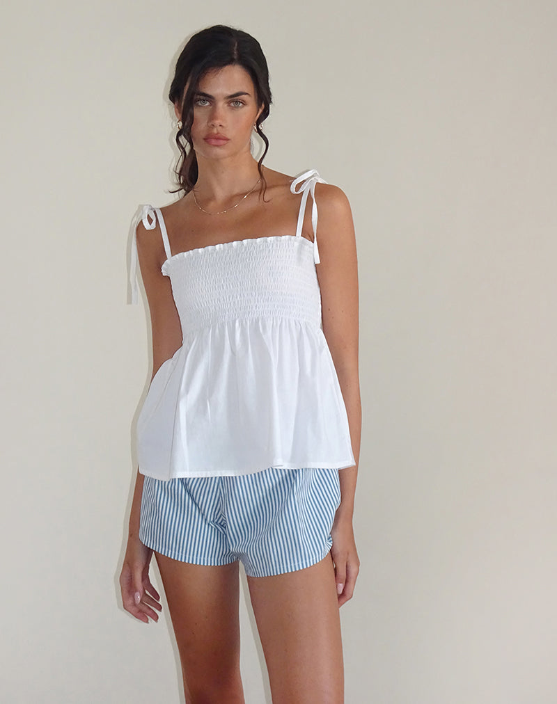 Top Zerah Shirred Cami in Popeline Bianco