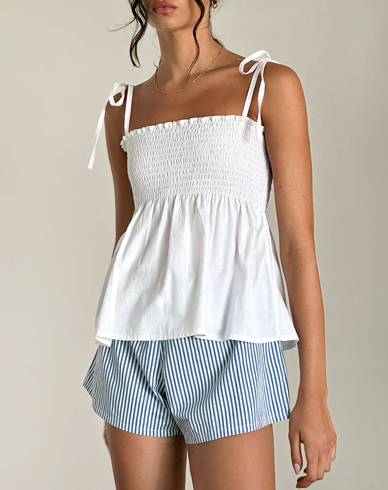 immagine di Zerah Shirred Cami Top in Popeline Bianco
