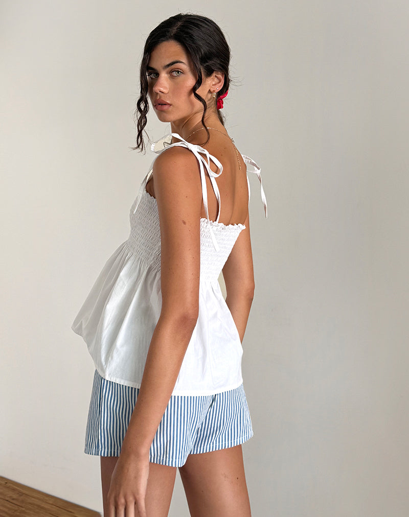 immagine di Zerah Shirred Cami Top in Popeline Bianco