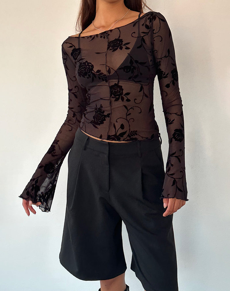 Zerlin - Top sfoderato a maniche lunghe in Rose Flock nero