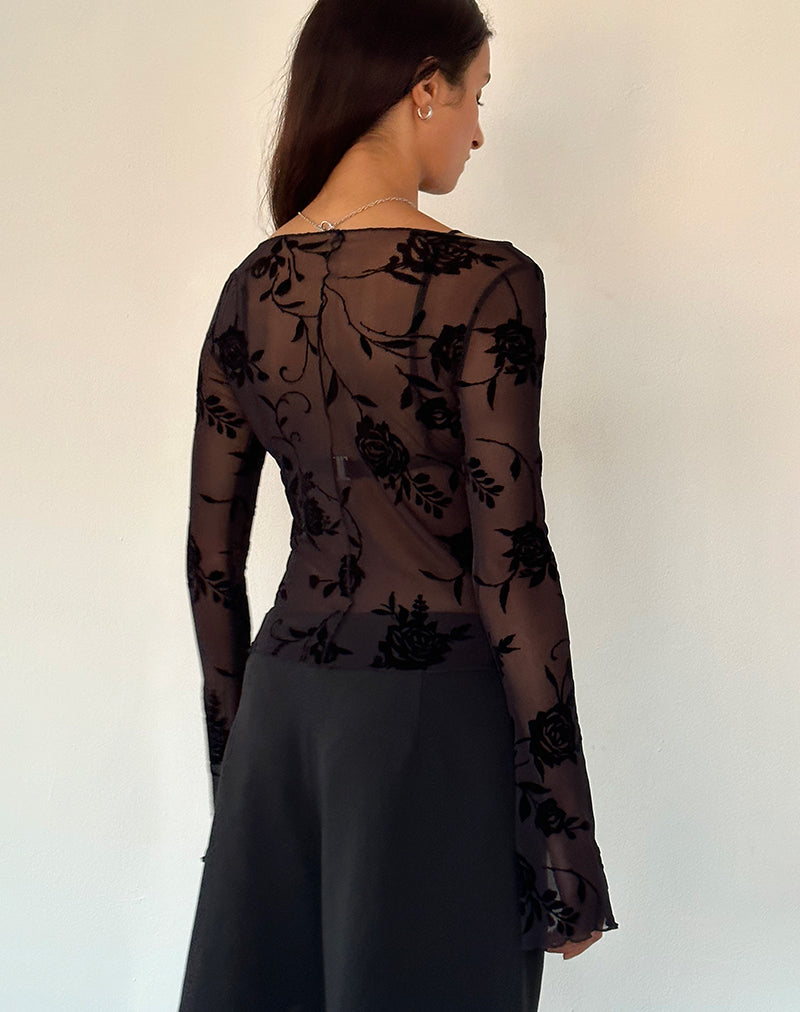 Immagine di Zerlin Top sfoderato a maniche lunghe in Rose Flock Nero