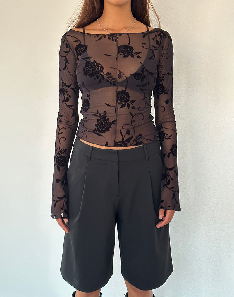 Immagine di Zerlin Top sfoderato a maniche lunghe in Rose Flock Nero