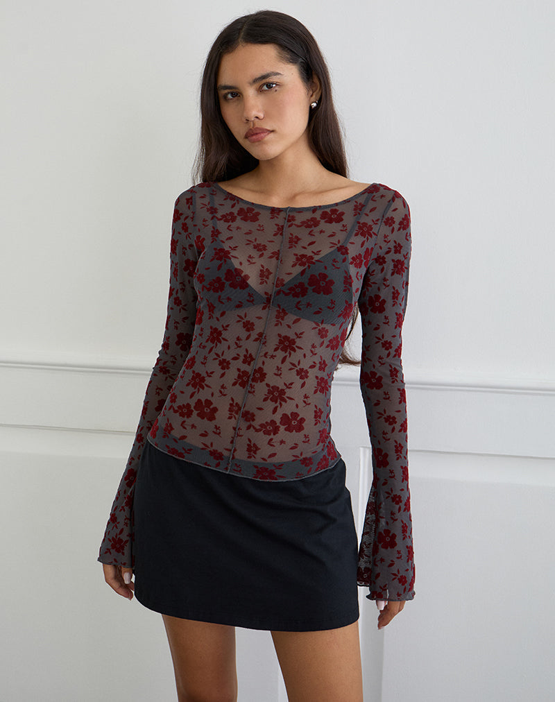 Top Zerlin in Garden Floral Blue Grey