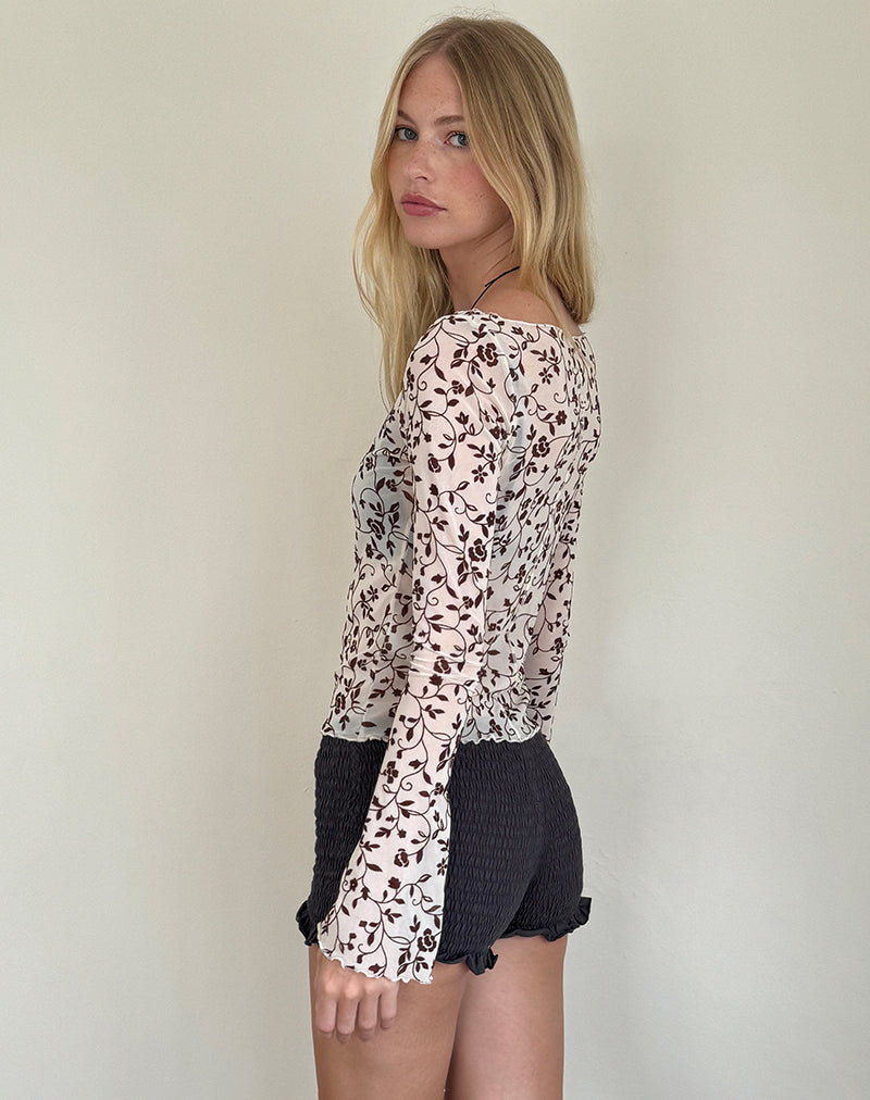 Immagine di Zerlin Top sfoderato in marrone Stem Flower Flock