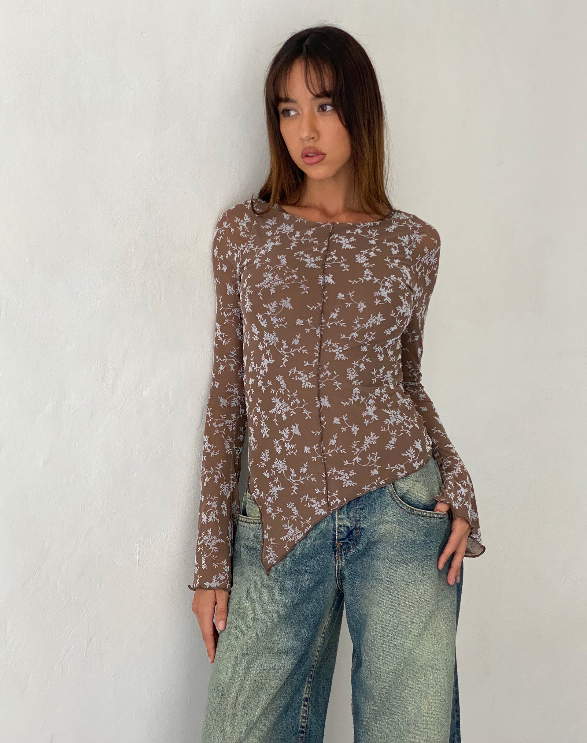 Immagine di Zest Top a maniche lunghe in maglia botanica Dark Taupe