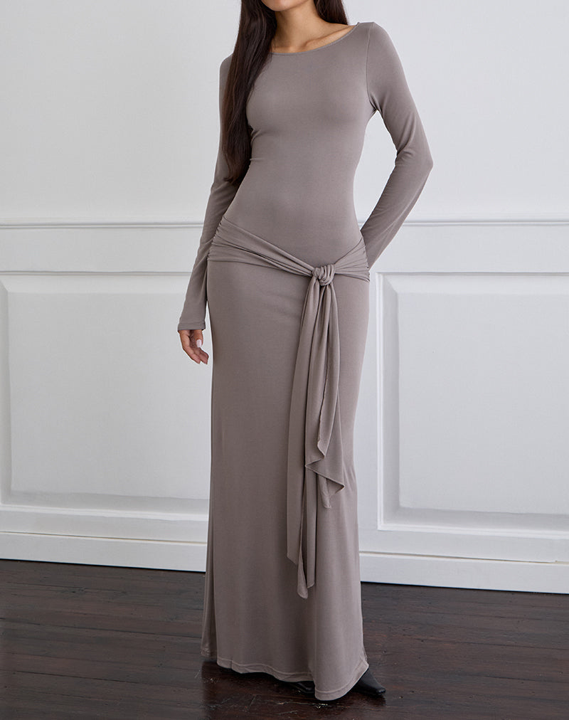 Maxi abito Zeya in Cupro Taupe Grigio