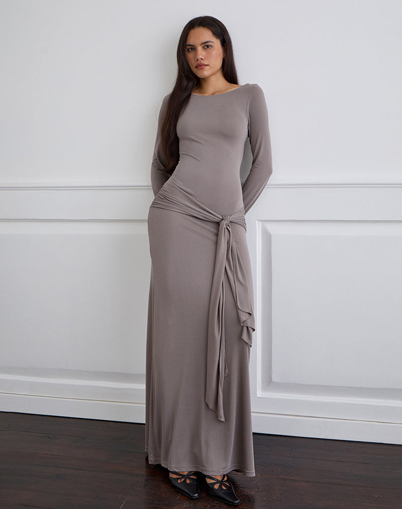 Maxi abito Zeya in Cupro Taupe Grigio