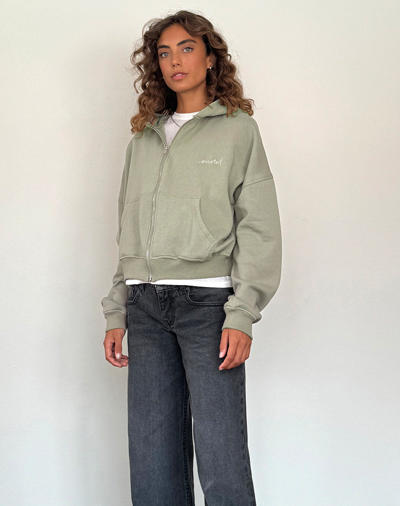 Maglia con zip in London Fog con ricamo 'MOTEL' avorio