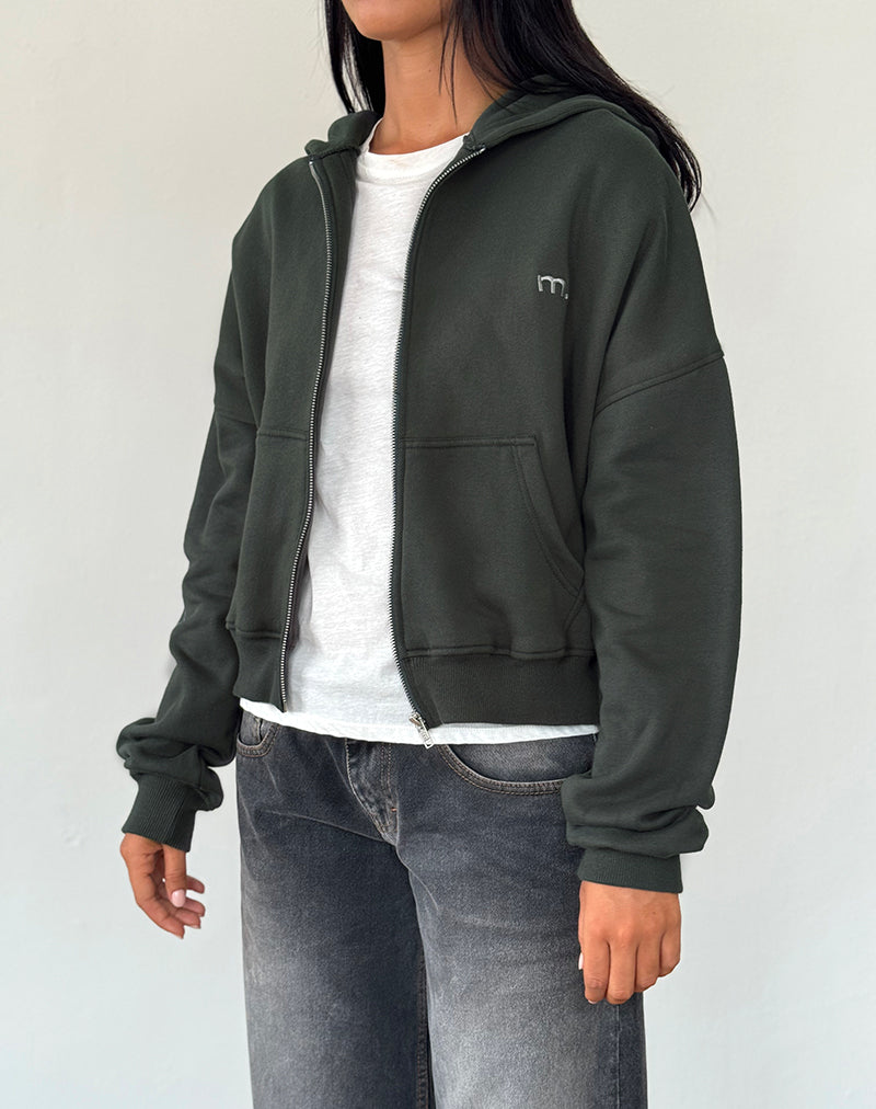 Immagine della felpa con cappuccio con zip in Beluga e ricamo in grigio chiaro M