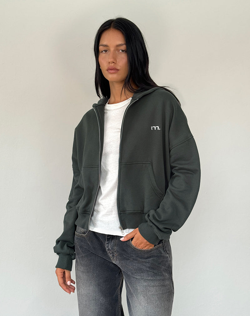 Immagine della felpa con cappuccio con zip in Beluga e ricamo in grigio chiaro M