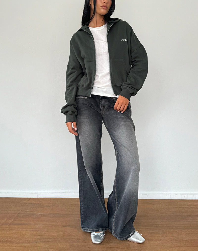 Immagine della felpa con cappuccio con zip in Beluga e ricamo in grigio chiaro M