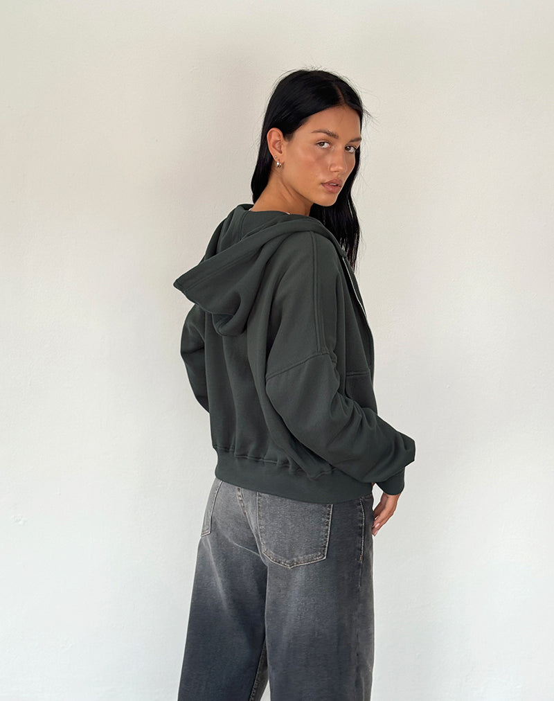 Immagine della felpa con cappuccio con zip in Beluga e ricamo in grigio chiaro M