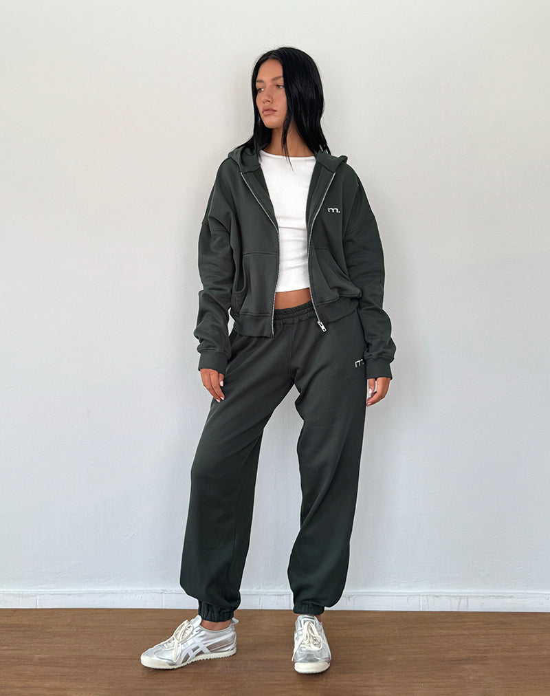 Felpa con cappuccio e zip in Beluga con ricamo M grigio chiaro