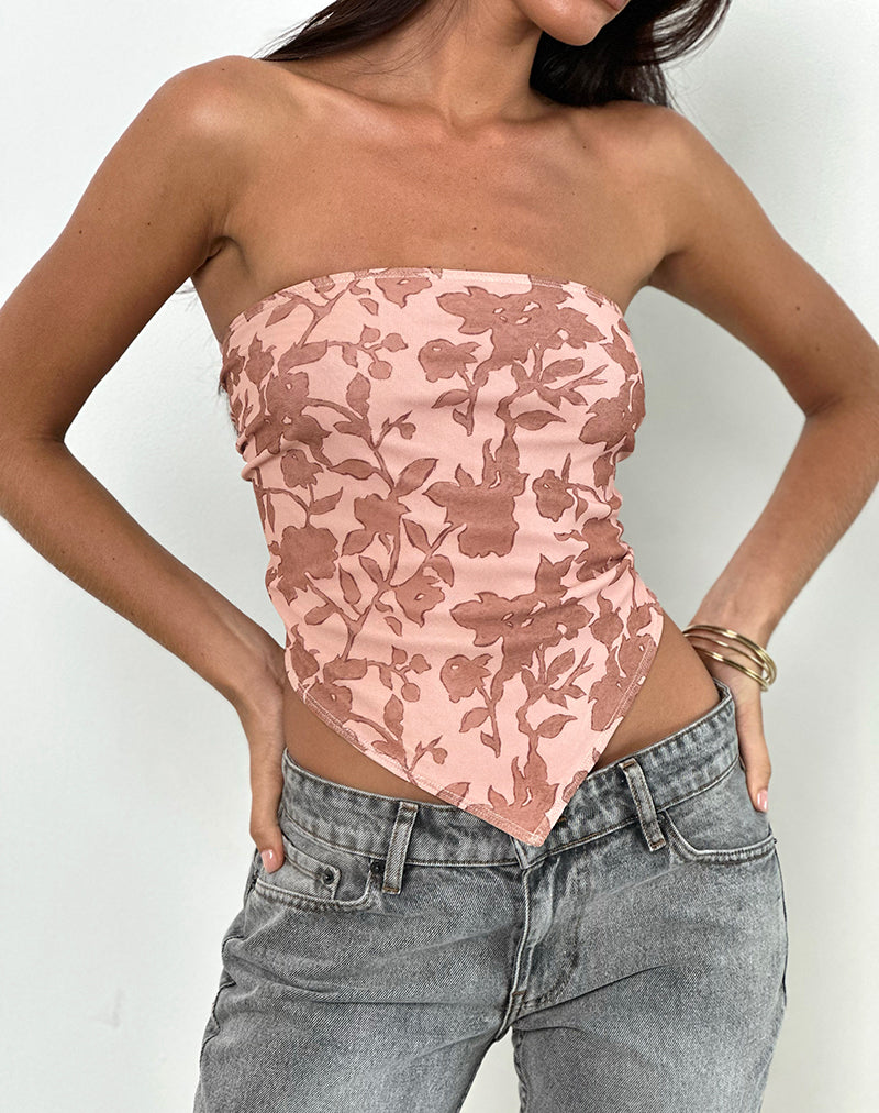 Top a fascia Zirika con stampa floreale neutra