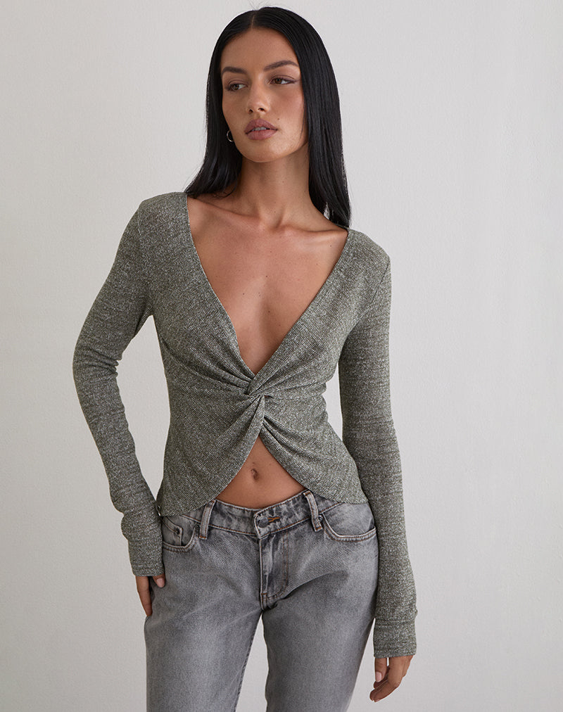 Immagine di Zoril Twist Top in maglia glitterata Khaki