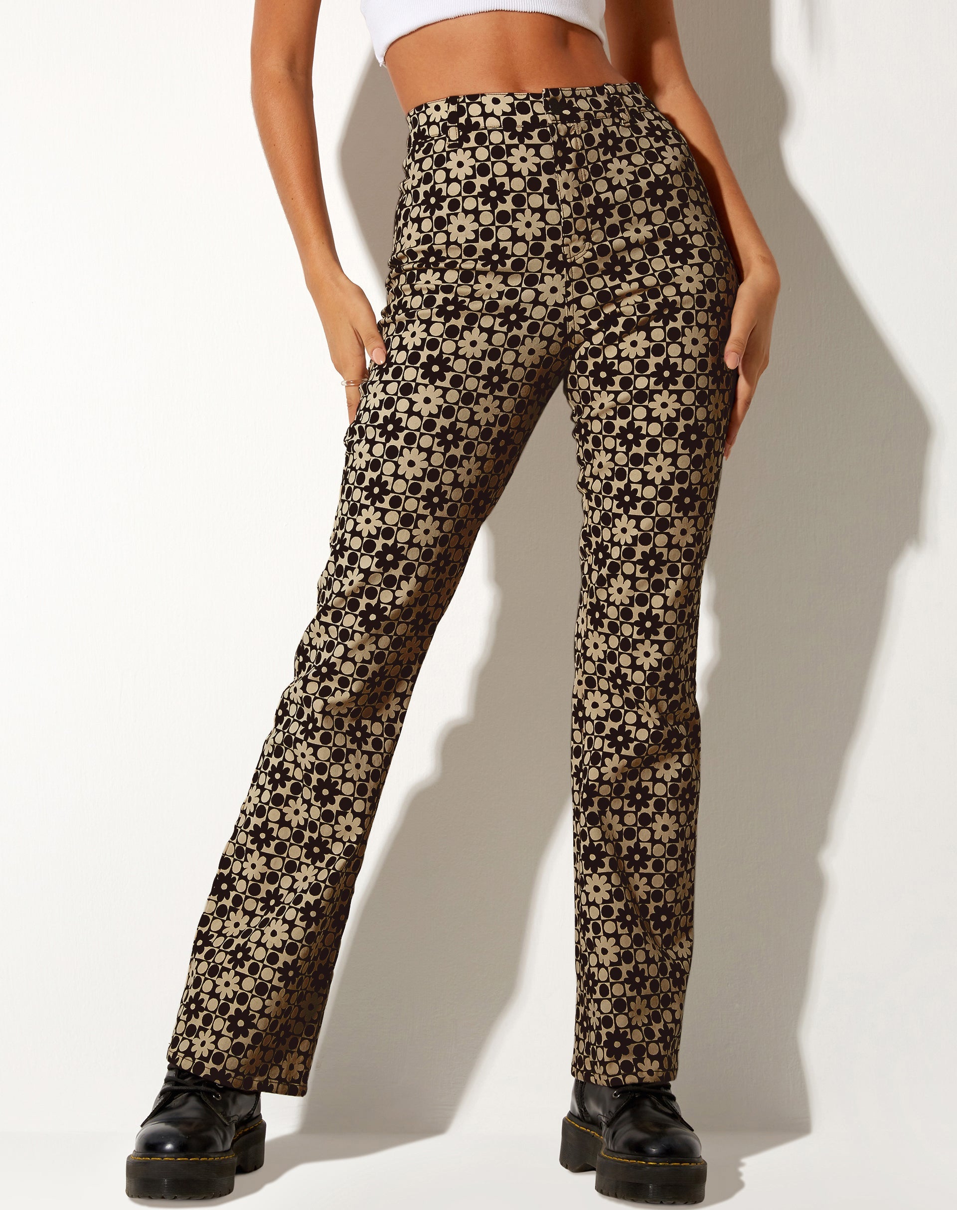 Pantaloni svasati Zoven in patchwork margherita marrone