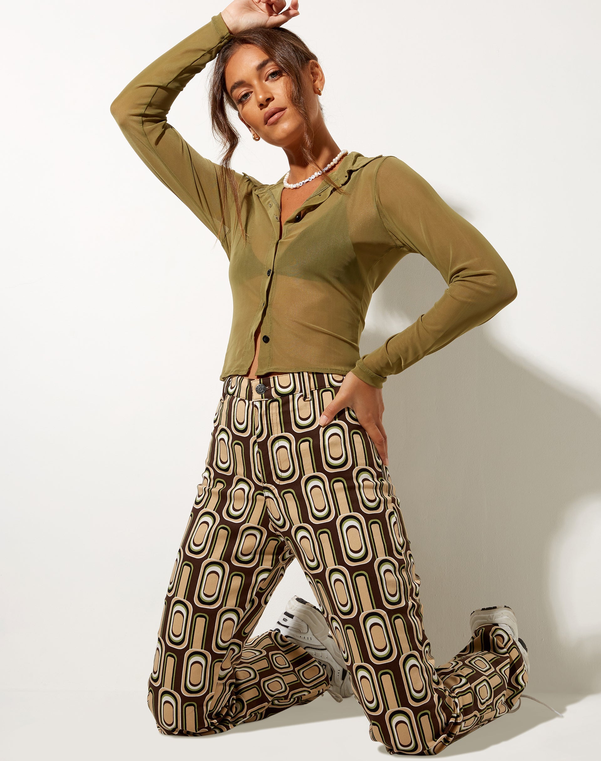 Immagine di Zoven Pantalone svasato in marrone maculato retrò