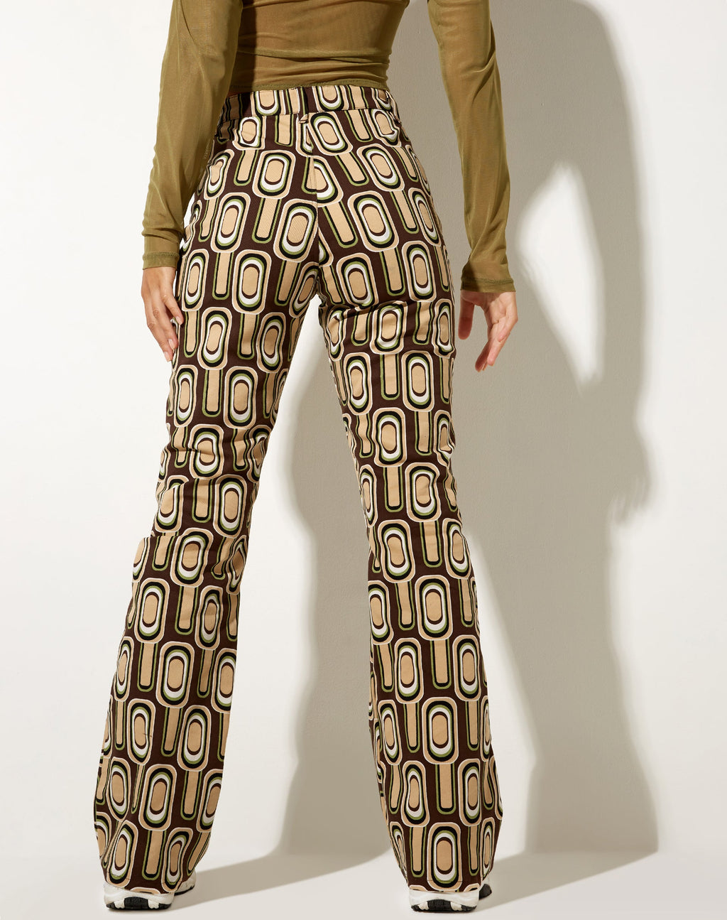 Pantaloni svasati Zoven in marrone maculato retrò