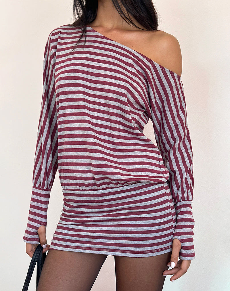 Mini abito Zylina a righe classiche bordeaux e grigie