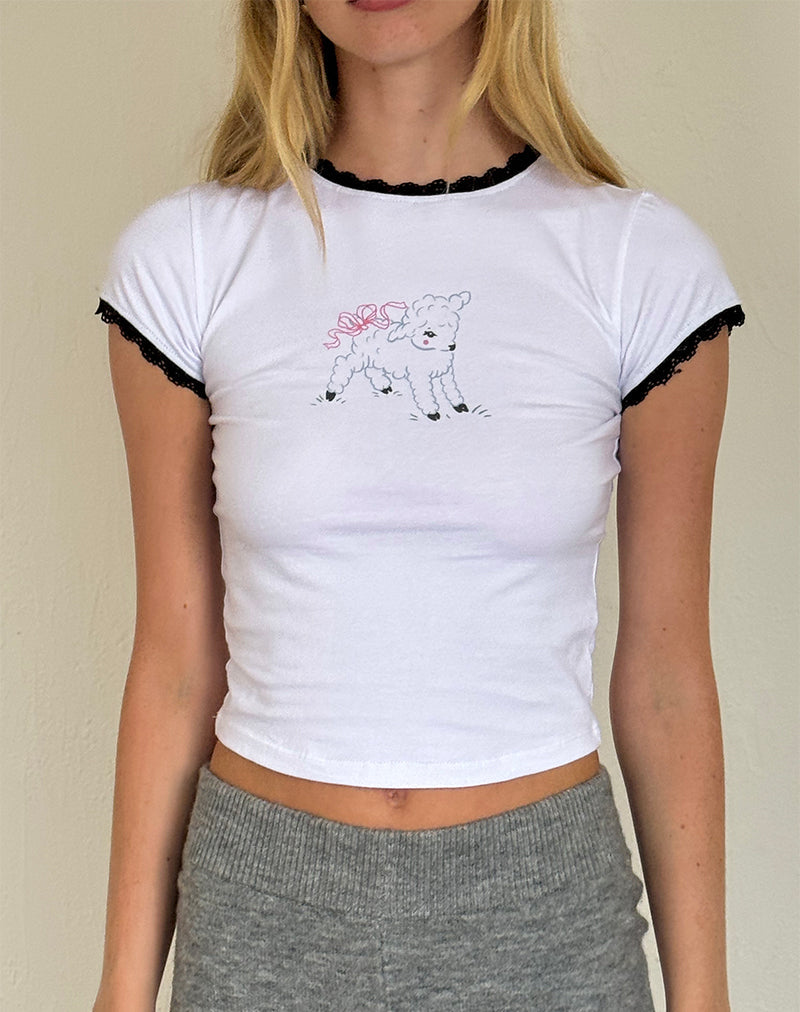 Immagine di Zyzy Tee in bianco con stampa di una pecora