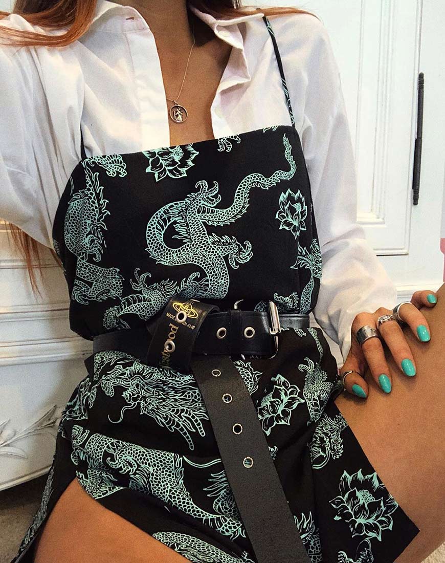 Immagine di Tista Dress in Dragon Flower Nero e Menta