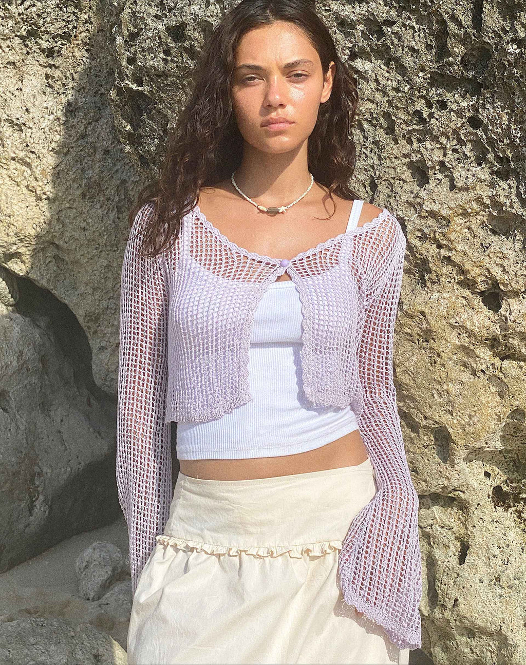 Septa - Cardigan cropped in maglia lilla