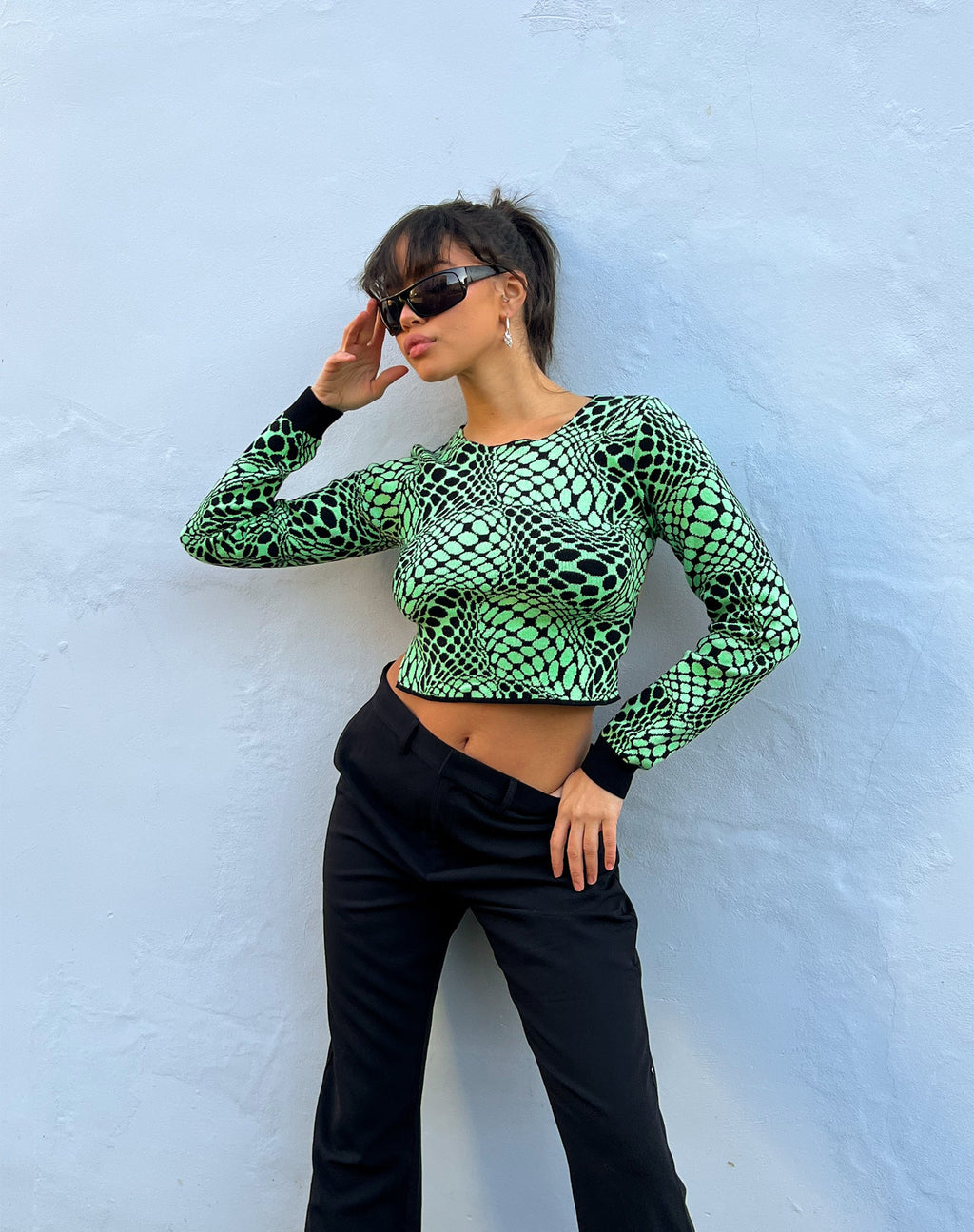 Youta Crop Top in Geo Polka Verde Arcadia