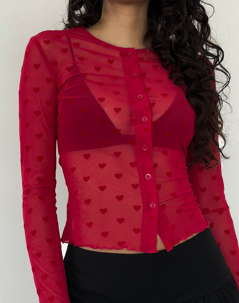 Immagine della camicia Kahula in maglia floccata con cuore rosso