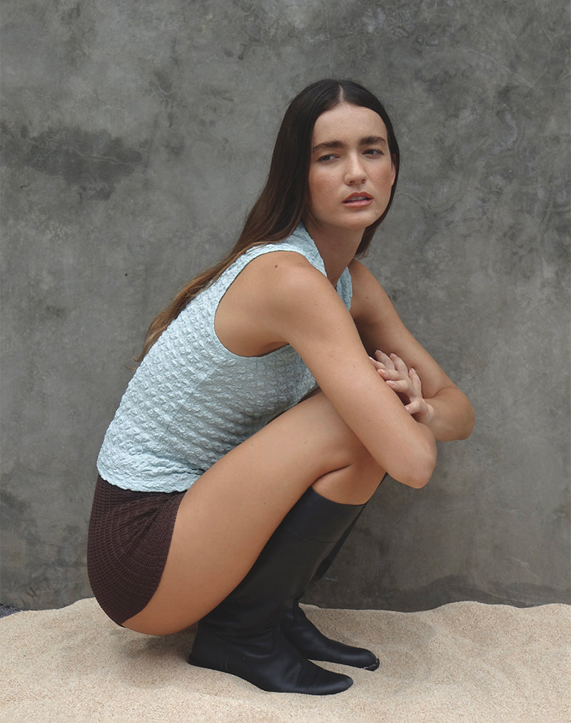 Top Mohala in maglia a bolle blu chiaro