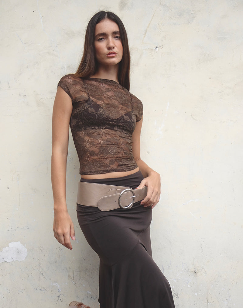 Nova Top sfoderato in pizzo marrone scuro