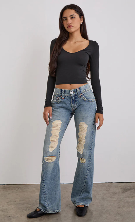 Strappato a vita bassa con cuciture ritorte