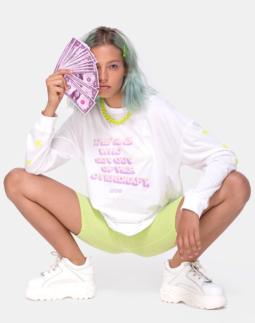 Immagine di Lottie Tee a maniche lunghe in bianco con testo Overdraft X Top Ragazza
