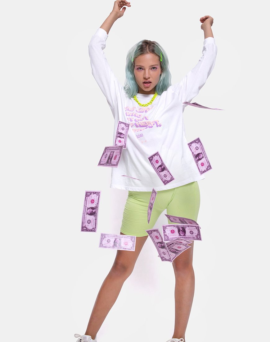 Immagine di Lottie Tee a maniche lunghe in bianco con testo Overdraft X Top Ragazza