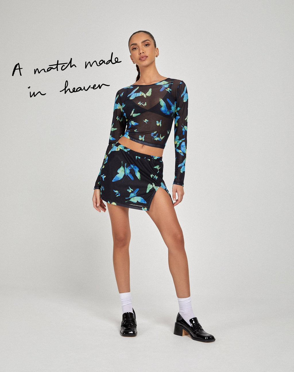 Top Elijah a manica lunga in Butterfly Watercolour nero