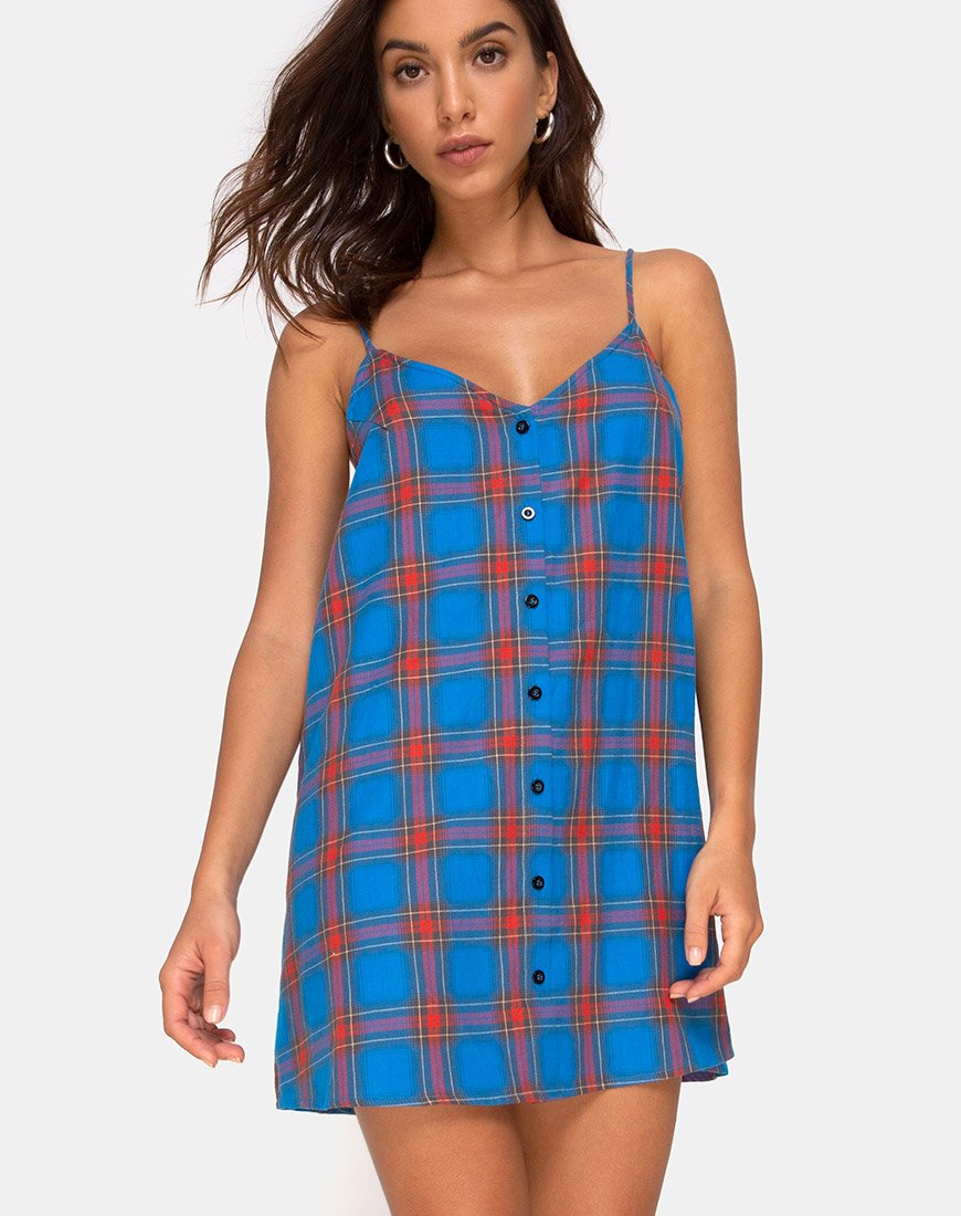 Sanna Slip Dress a quadri blu e rossi