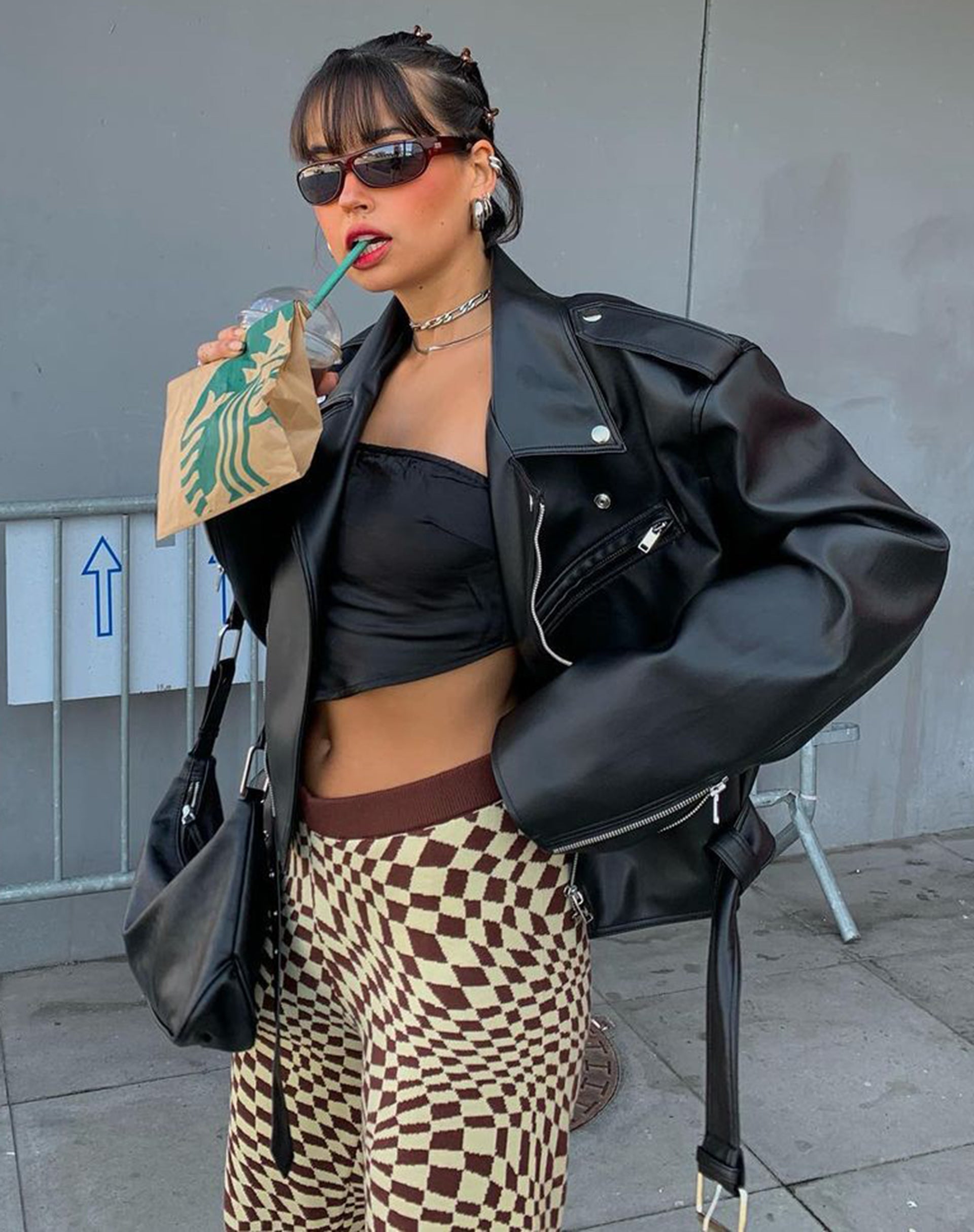 Immagine di Yuna Pantalone in maglia quadrata Bandiera Caffè Quarzo