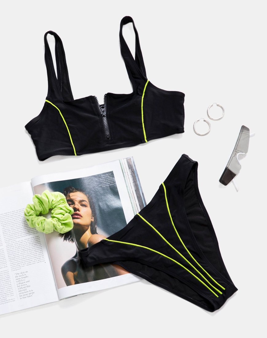 Top bikini Shielle nero con profili a contrasto