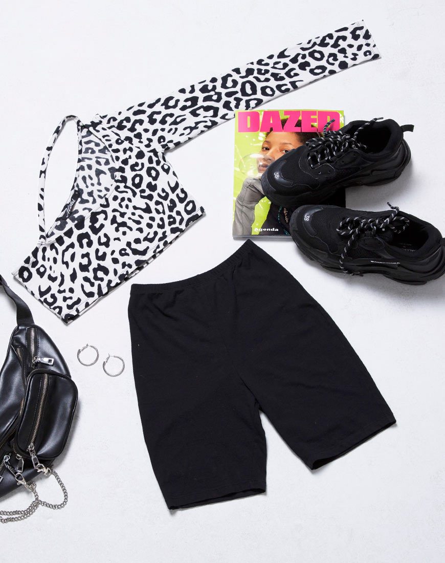 Nure Crop Top in Mono Animal Grigio e Bianco