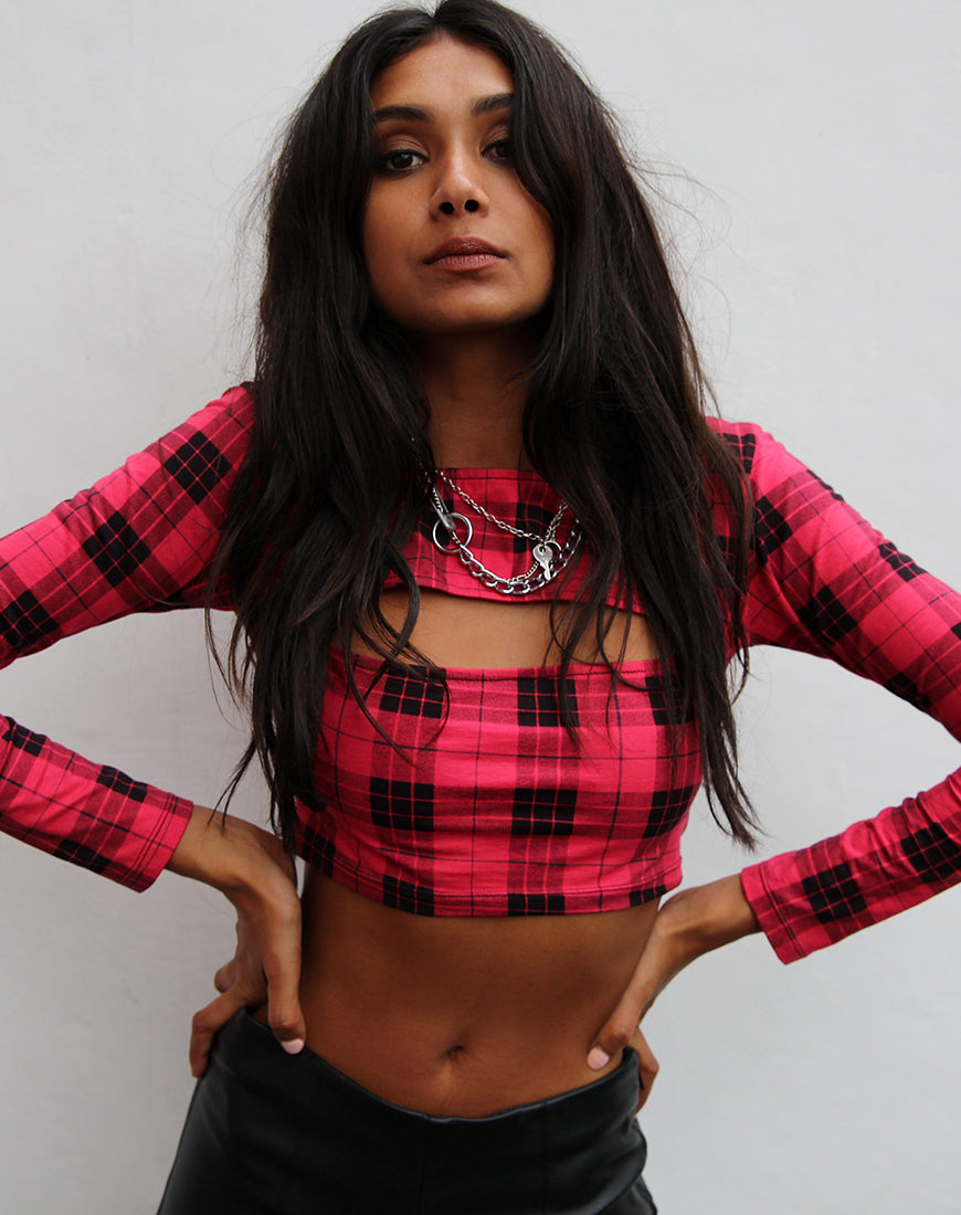 Crop Top Shimla in plaid invernale rosso/nero