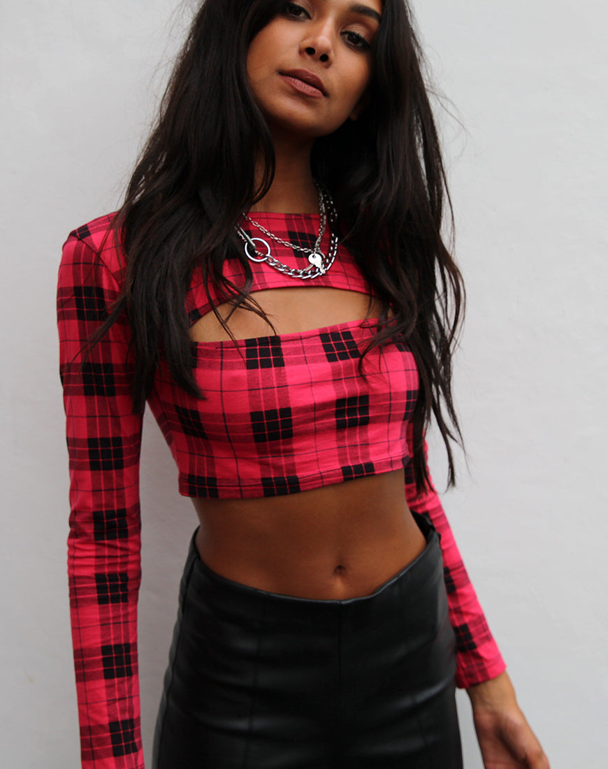 Immagine di Shimla Crop Top in Plaid Invernale Rosso / Nero
