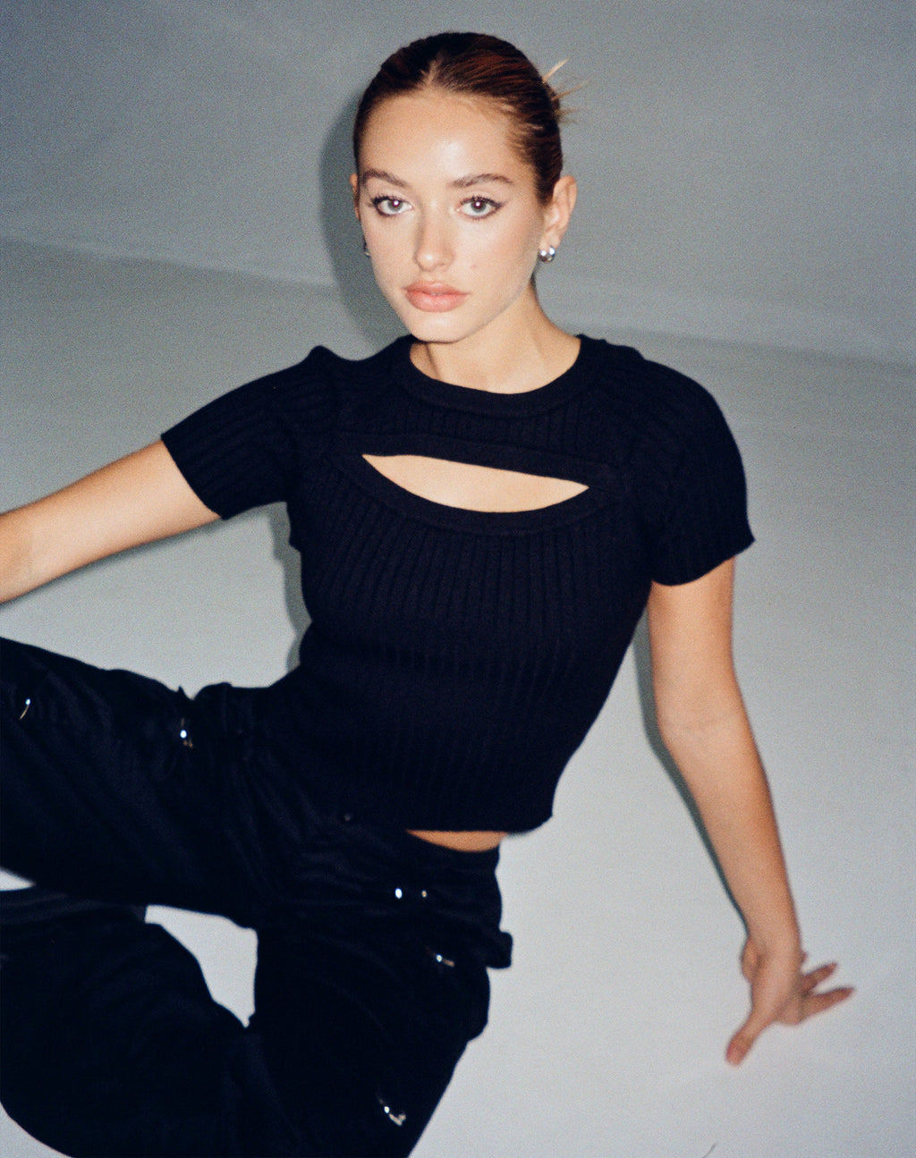 Morsche Cut Out Crop Top in nero
